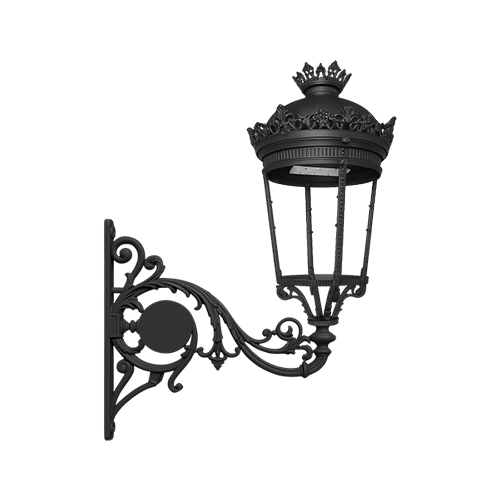 Brazo clásico de fundición modelo Fernandino para alumbrado público en fachada