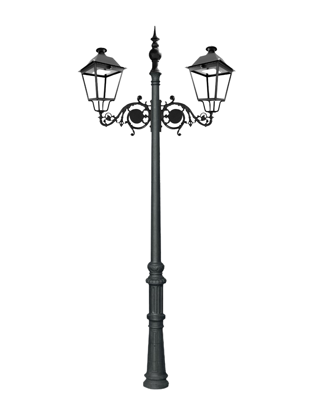 naranjo 02 Farola clásica modelo Naranjo de fundición con dos brazos y faroles ornamentales