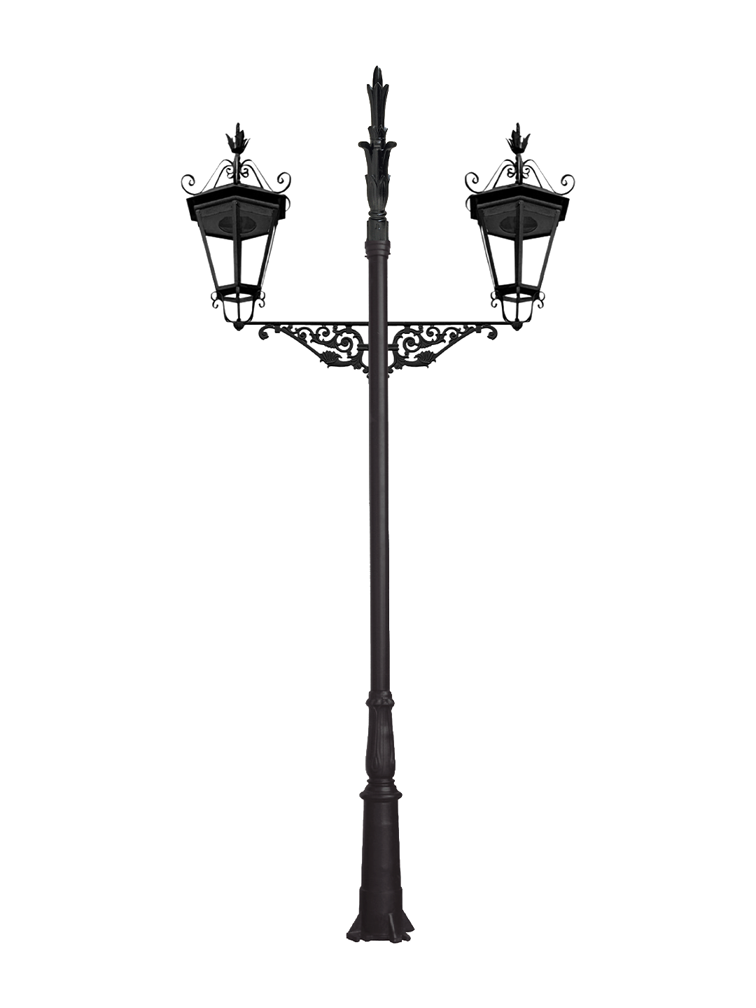 ochocentista 03 Farola clásica Ochocentista de dos brazos con faroles tradicionales de fundición