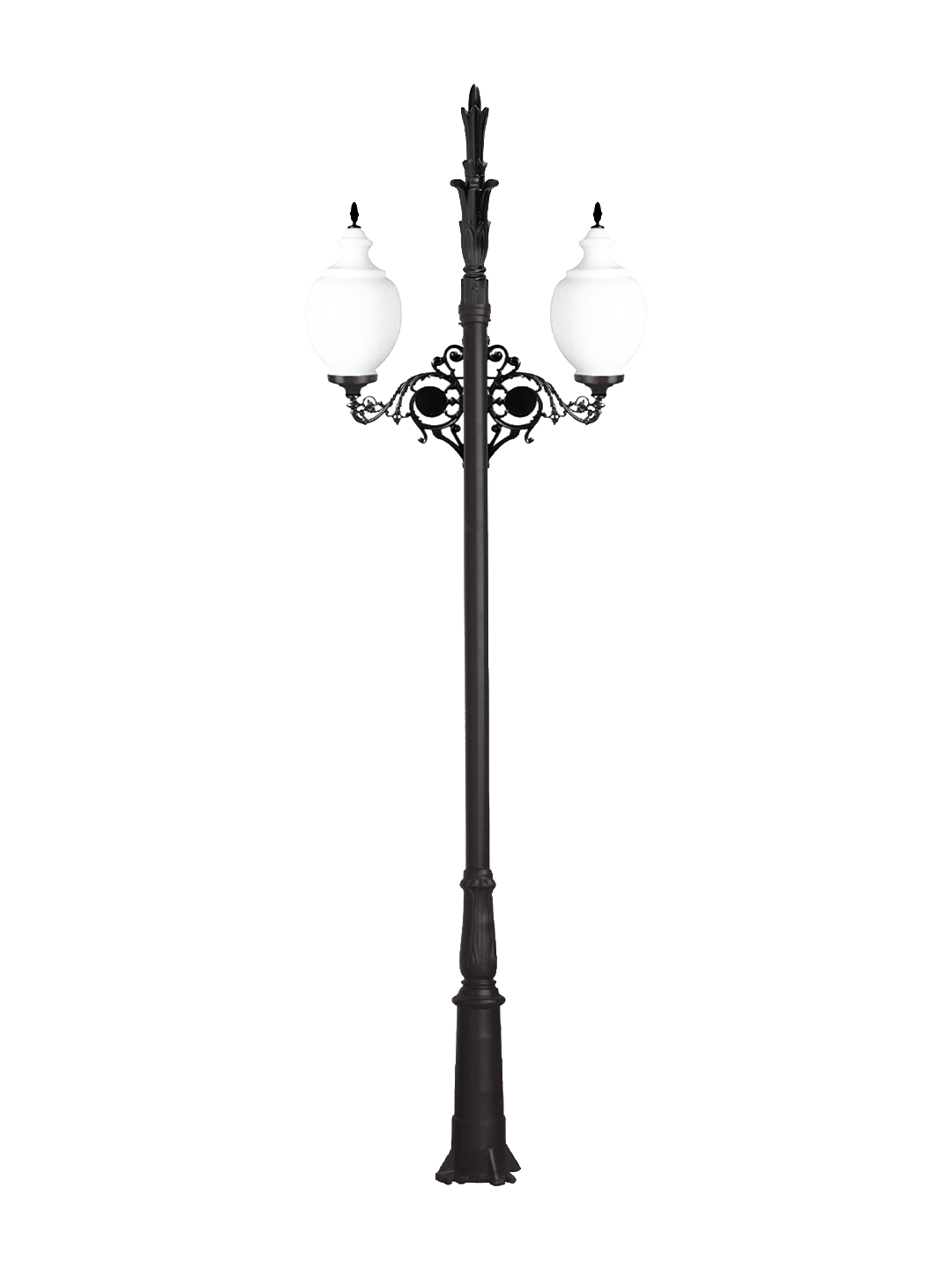 ochocentista 04 Farola clásica Ochocentista con globos opales para alumbrado urbano