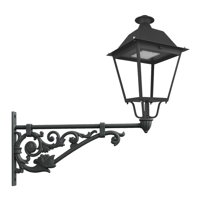 Brazo Villa con farol clásico para alumbrado público en entornos históricos