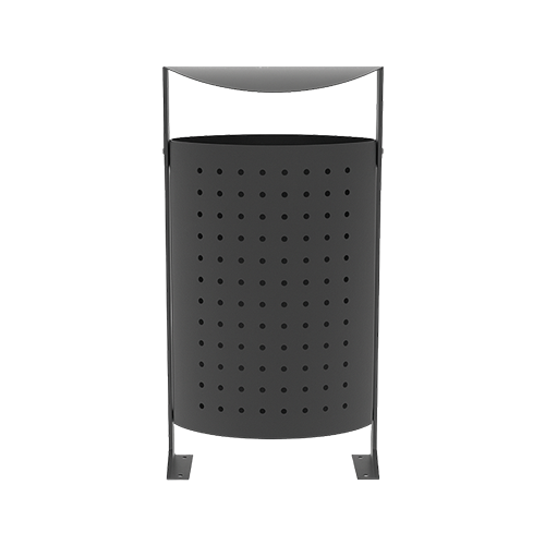 Papelera Burdeos de acero con sombrero abatible y aro sujeta-bolsas zincado, pintura epoxi negro-plata, capacidad 80 L, resistente a exteriores