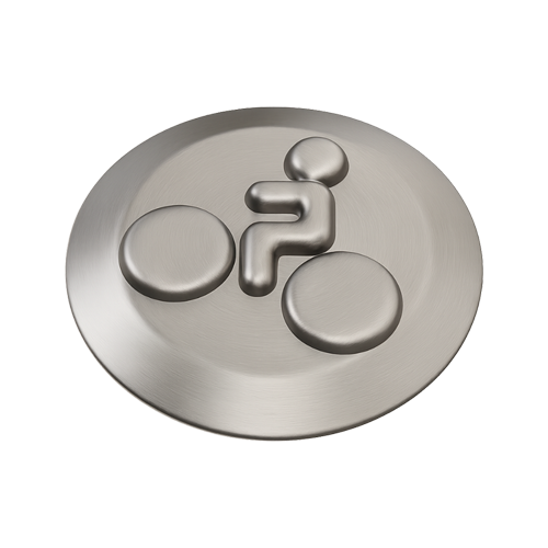 Chincheta separadora de carril bici en acero inoxidable con anagrama de bicicleta en relieve.