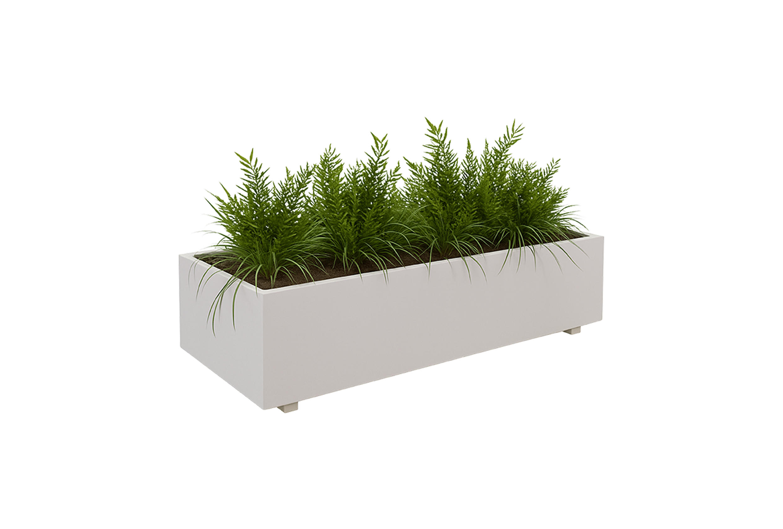 Jardinera Hormigón Rectangular urbana de hormigón reforzado con fibras, acabados lisos o granallados, fija al suelo