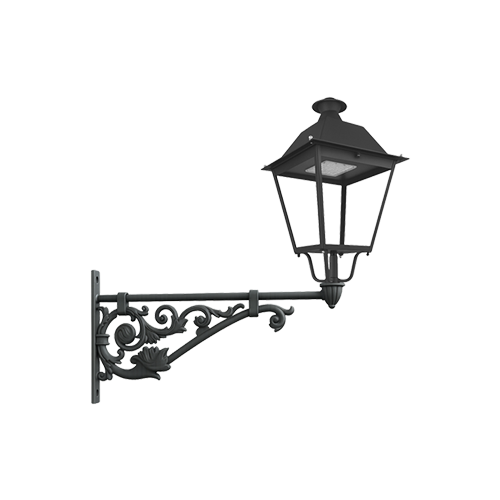 Brazo clásico de fundición modelo Villa para alumbrado público en fachada